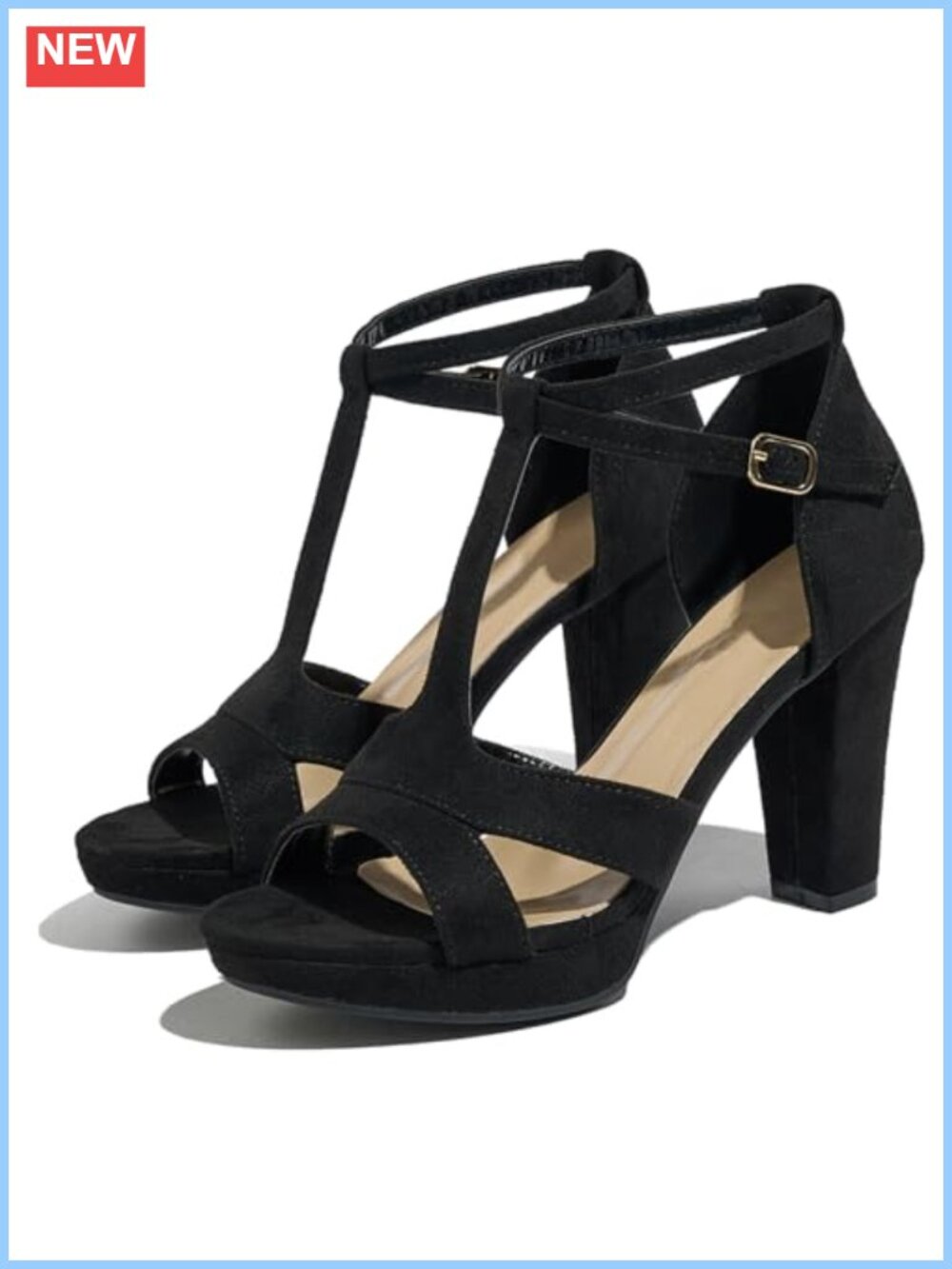 Women Strappy Block Heel Sandals Faux Suede PU